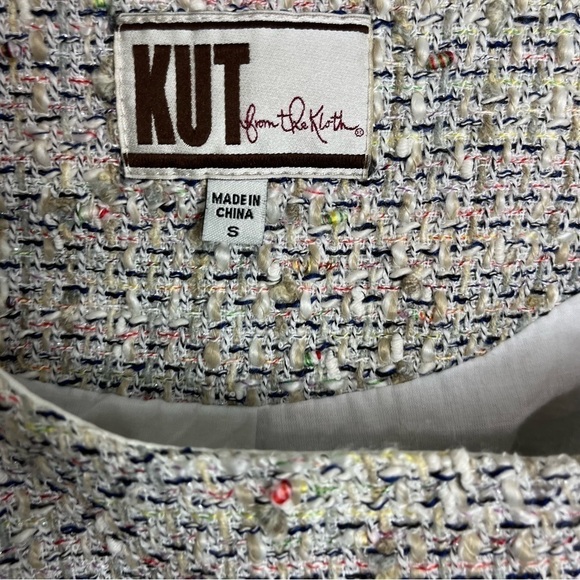 Kut From The Kloth Women White Ivory Full Zip Tweed Faux Leather Moto Jacket sma - Picture 2 of 3